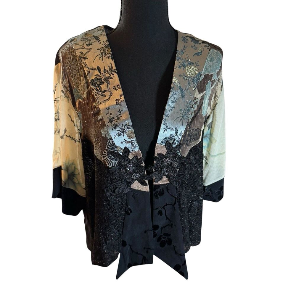 SPENCER ALEXIS Size M Kimono Sleeve Black Lacey Toggle Button Front Jacket Top